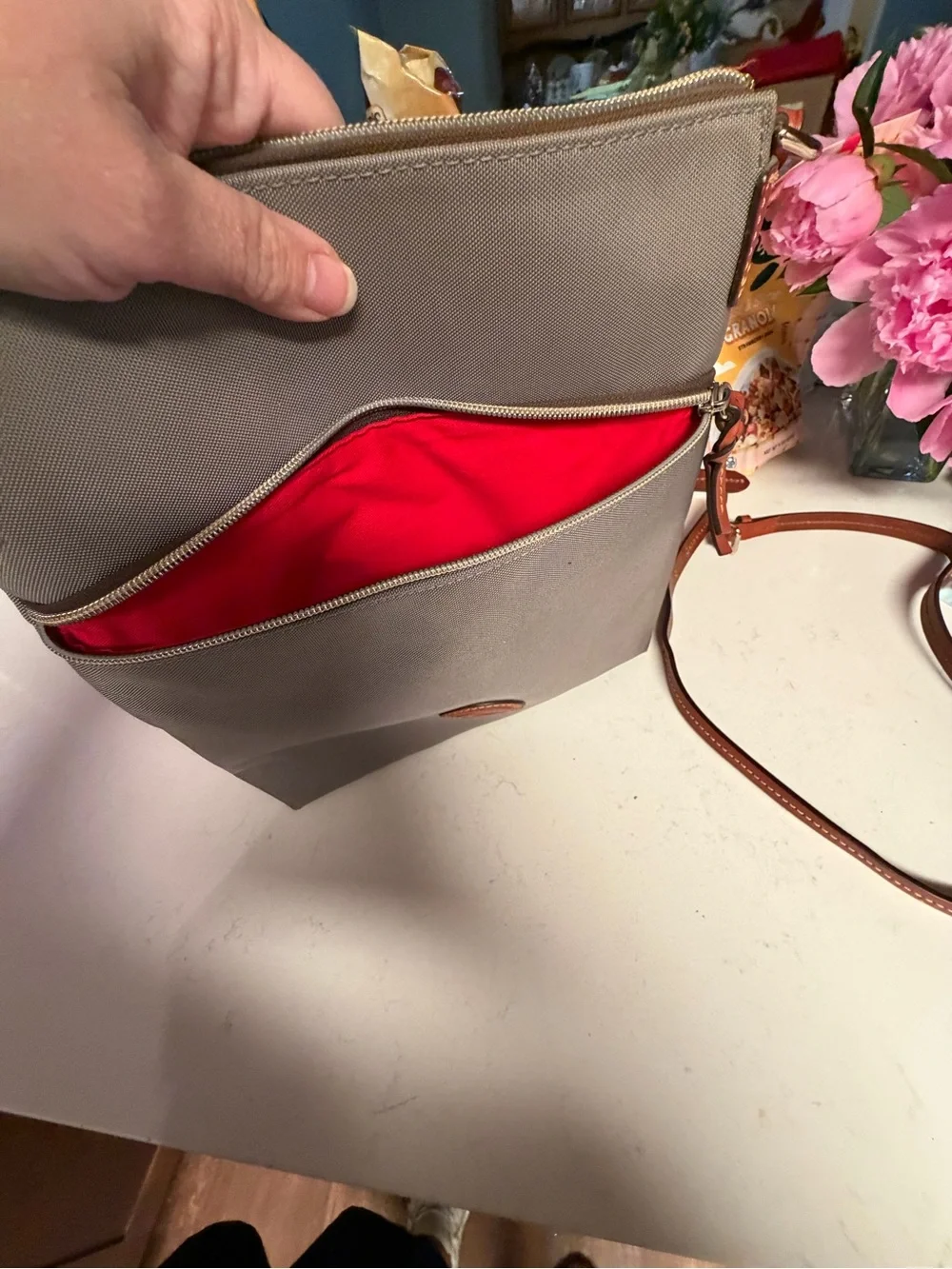 Dooney & Bourke Grayish Brown Crossbody/Shoulder Purse with Leather Trim